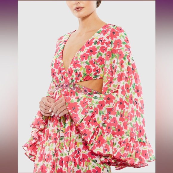 Mac Duggal #9158 Plunging V-Neck Cutout Floral Mini Dress - Size 2 - Picture 2 of 5